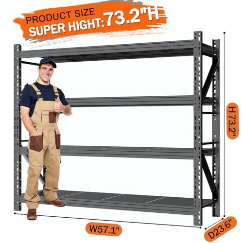 57''W Heavy Duty Storage Shelves, 4000LBS Metal Garage Shelving Units, 4 Tier Adjustable Large Industrial Shelves for Warehouse Workshop Basement (57''W x 23.6''D x 73.2''H) - size: 73.2"H x 57"W x 23.6"D