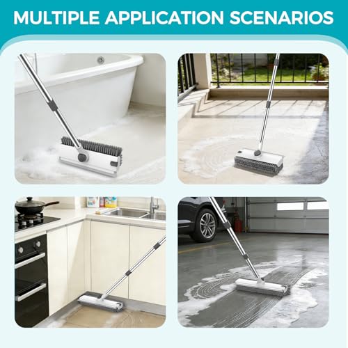 SetSail Floor Scrub Brush with 54in Adjustable Long Handle, Grey&White