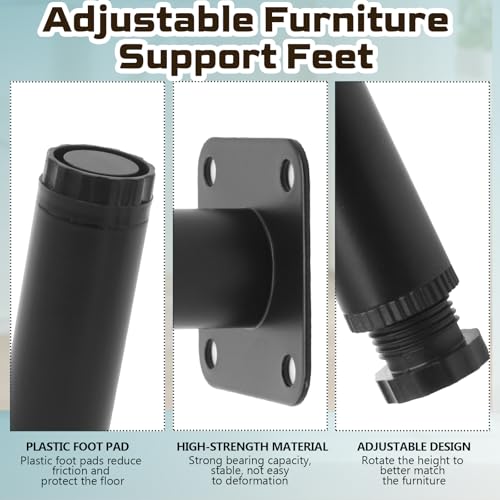 4.7 Inch Adjustable Steel Furniture Legs 4-Pack 1" Dia (Black) - size: 4.7 Inch