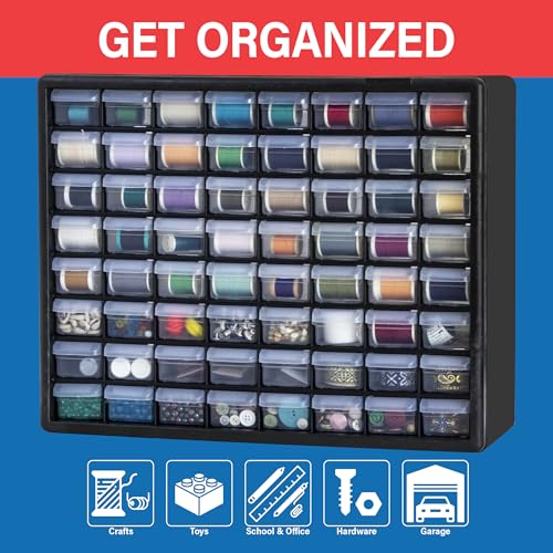 Akro-Mils 64-Drawer Plastic Storage Cabinet, 20" W x 6" D x 16" H, Black - color: Black, size: 64 Drawer, style: 1 Pack