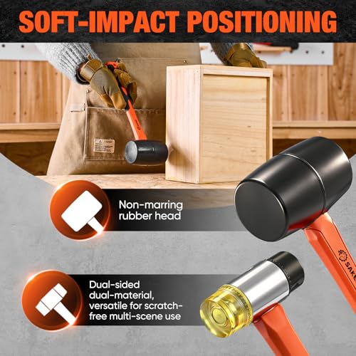 Saker 5-Piece Hammer Set,3lb Sledge Hammer,16oz Rubber Mallet, 16oz Ball Peen Hammer & Claw Hammer, 7oz Cross Peen Hammer for Home Repair & DIY Projects - size: 5 Piece