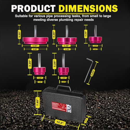5-Piece PVC Pipe Reamer Tool Kit for PVC, CPVC, ABS Fittings, Includes 1.25", 1.5", 2", 3", 4" Reamers, 3/8" Hex Shaft, Compatible with Standard 1/2" Drills for Pipe Cleaning & Smoothing Edges - size: 1.25+1.5+2+3+4 Inch