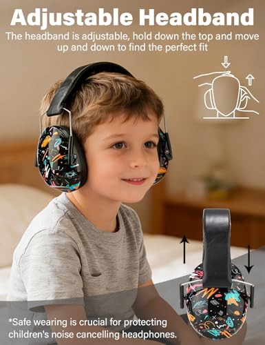 Kids Noise Canceling Earmuffs, 25-30dB Noise Reduction Ear Protection, Adjustable Headband Concert Fireworks, Autism - color: Bkty