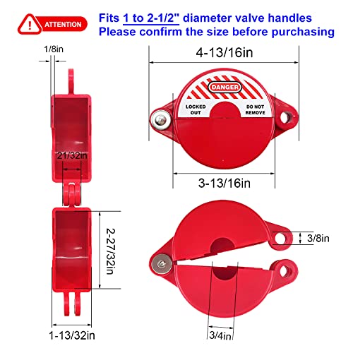 Gate Valve Lockout and Safety Padlock, 2Sets, Hose Bib Lock for Outdoor Faucet Knob/Water Spigot/Propane Tank, 1 to 2-1/2 in Dia Valve Handles, Plastic Red Secure Locks Device for Outside Garden Valve - size: 2 Pack with Padlock