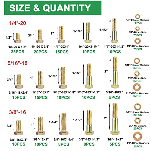 FOLIV 566Pcs Heavy Duty Bolts and Nuts Assortment Kit, Grade 8 Hex Screws Bolts Nuts Kit, 1/4-20 5/16-18 3/8-16, 15 Common Sizes Included - style: 566Pcs 1/4-20 5/16-18 3/8-16