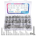 550Pcs 304 Stainless Steel Wood Screws Assortment Kit, Phillips Flat Head Sheet Metal Screw Self Tapping Screws Set, #4#6#8#10#12 Wood Assorted Screws, Length 1/4" to 1-1/2" (Flat Head 550PCS) - style: Flat Head 550PCS