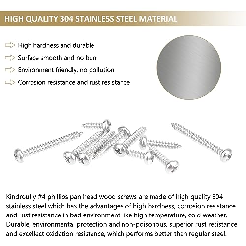 212 Pieces #4 x 3/8" 1/2" 5/8" 3/4" 1" Phillips Pan Head Self-Tapping Screws, Wood Screws Assortment Kit, 304 Stainless Steel - size: #4