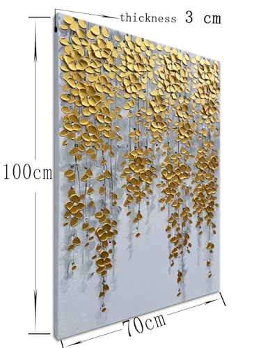 zoinart 3D Modern Oil Painting on Canvas Hand Painted Abstract Flower Paintings Gold Floral Artwork Texture Vertical Canvas Wall Art Contemporary Art - color: YH-D73