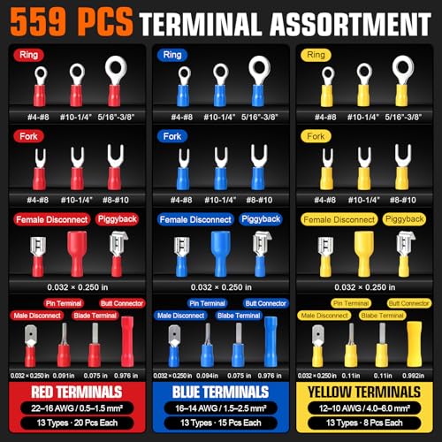 961PCS Insulated Terminal Connector Kit with Ratcheting Crimping Tool, 559PCS Wire Connectors, 400PCS Heat Shrink Tubing, 22-10 AWG, Wire Stripper Cutter - color: 961pcs