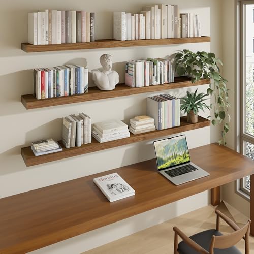 ROGMARS 60 Inches Long Walnut Floating Shelves - color: Walnut, size: 60 Inch set of 3
