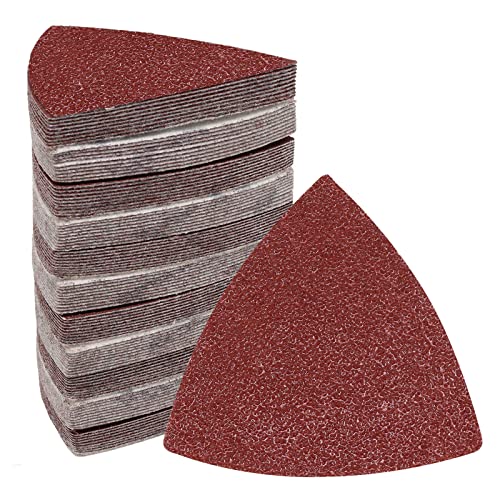 120 Pcs Triangle Sanding Pads, 40 Grits Detail Sander Sandpaper Hook and Loop Sanding Sheet,3-1/8"(80mm) Triangular Sandpaper for 3-1/8" Oscillating Multi Tool, No Holes - size: 40 Grit, style: No Hole