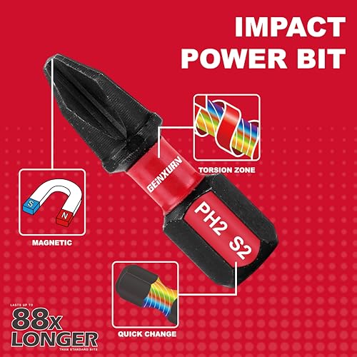 GEINXURN Impact Tough Phillips Square Torx 1 in. Insert Driver Bits, 41Pack T20/T25/PH2/SQ2 Screwdriver Power Bits Set with 1Pcs Impact Bit Holder - size: MIX-41PCS