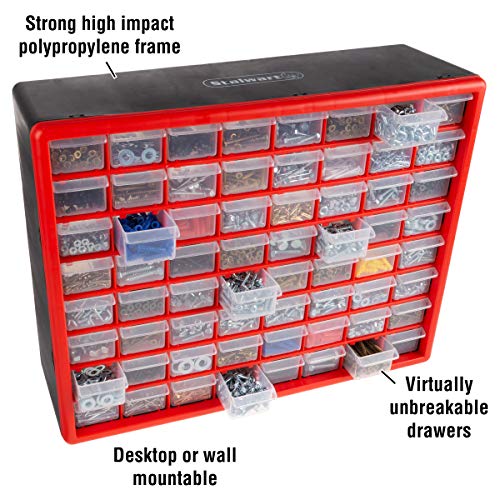 Stalwart 64-Drawer Storage Organizer, Red - style: 64 Drawers