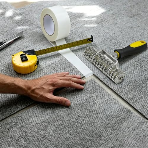 Carpet Seam Roller with Double Sided Carpet Tape Kit, Ergonomic Non-Slip Handle, 2.4" x 11 Yd (33 Ft) Strong Adhesive Residue Free, Heat-Free DIY Carpet Seam Repair for Home & Commercial Use - size: Roller & Tape Combo Kit