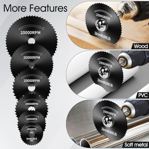 9pcs Drill Cutting Wheel and Saw Bit Set | 1/4 Inch Hex Shank Rotary Tool Attachment for Metal, Wood, Plastic（black） - color: Black