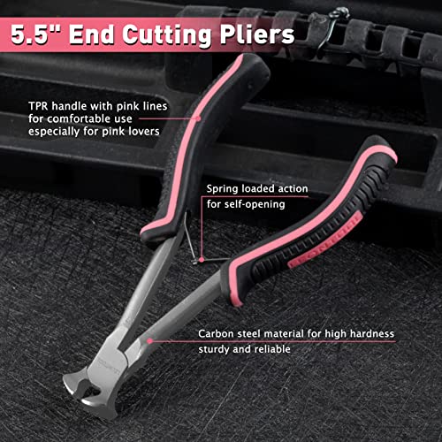 Long Reach End Cutting Pliers 5.5 Inches End Nipper Cutting Pliers Nail Puller for Zipper Install Stops Repair Kit, Wire Cutter for Jewelry Making Working In Tight Spaces Pink Tool for Women - style: End Cutting Pliers