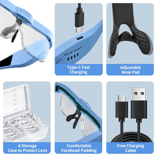 JARLINK Magnifying Glass with Light, 5 Lenses, Rechargeable Headset - color: Blue