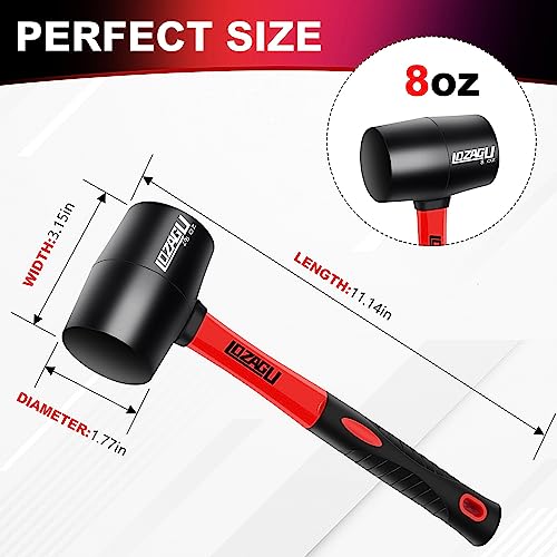 8oz Rubber Mallet Hammer, Fiberglass Handle, Rubber Mallet for Flooring, Tent Stakes, Woodworking, Camping, Soft Blow Tasks without Damage - style: 8oz Rubber Mallet