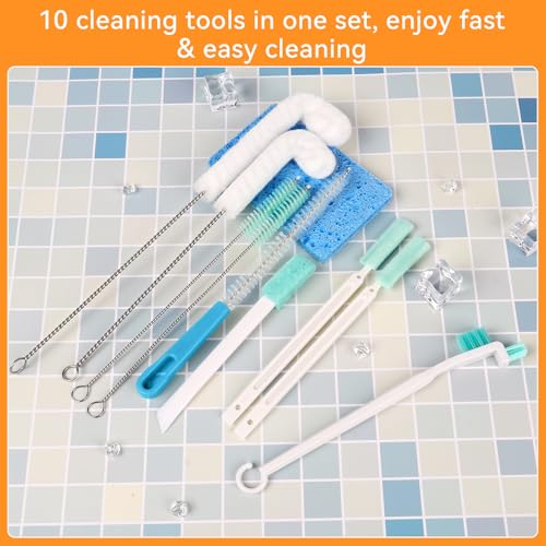 Crevice Cleaning Brush, Small Cleaning Brush Tight Spaces, 10 Pcs Ice Maker Cleaner Tools with Scrub Sponge, Ice Machine Cleaner Brush Sets
