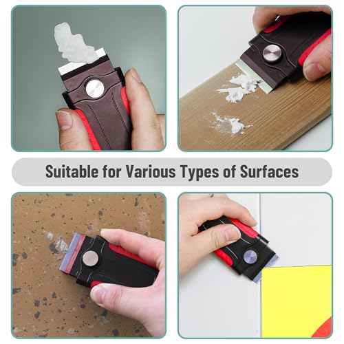 Bates- Razor Blade Scraper, Red, Locking Razor Scraper Set with 10 Extra Stainless Steel Blades, Window Scraper, Scraper Tool, Glass Scraper, Scraper Blades, Paint Scraper Blade Scraper for Cleaning - color: Red