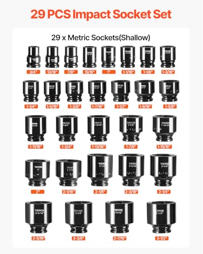 VEVOR 3/4" Drive Impact Socket Set, 29 Piece, CR-MO - size: 3/4" 29PCS CR-MO