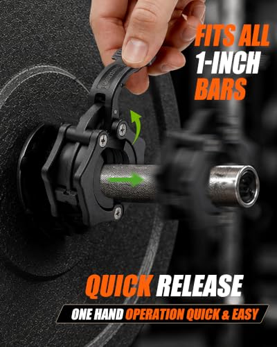 MAXRICH Ultra-Thin 1-Inch Barbell Clamps, Quick Release Weight Clips for 23–30mm Bars, Secure Barbell Collars for Home Gym - color: BLACK