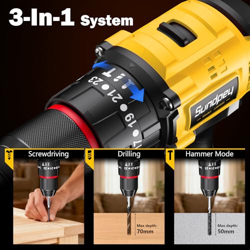 Sundpey 620In-lbs Brushless Cordless Drill Set, Power Drill Driver Yellow - color: Yellow