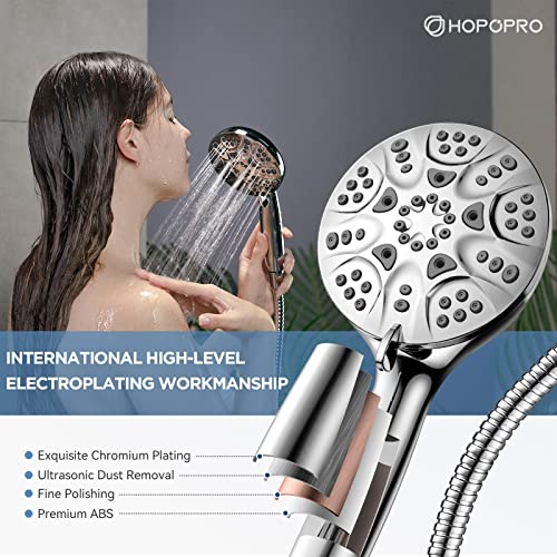 6-Mode High Pressure Handheld Shower Head Set, Consumer Reports Recommended HOPOPRO High Flow Hand Held Showerhead with 59 Inch Hose Bracket Teflon Tape Rubber Washers - color: Luxury Chrome, style: 6 Modes