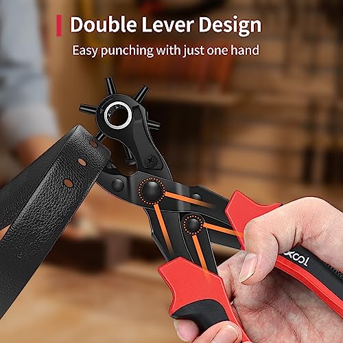 Revolving Punch Plier Kit, XOOL Leather Hole Punch Set for Belts, Watch Bands, Straps, Dog Collars, Saddles, Shoes, Fabric, DIY Home or Craft Projects, Heavy Duty Rotary Puncher, Multi Hole Sizes Make - style: Hole Puncher