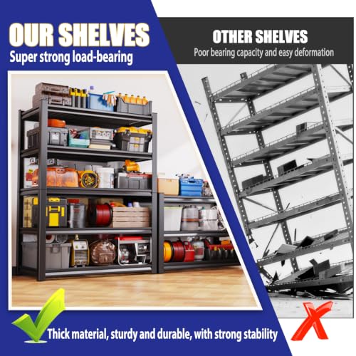 Garage Shelving-5 Tier Storage Shelves, Adjustable Heavy Duty Metal Shelving Unit and Storage Large Wire Rack, Utility Steel Shelf for Warehouse Industrial Pantry Basement -78"x46"x20", Black - size: Wire/46"Wx20"Dx78"H