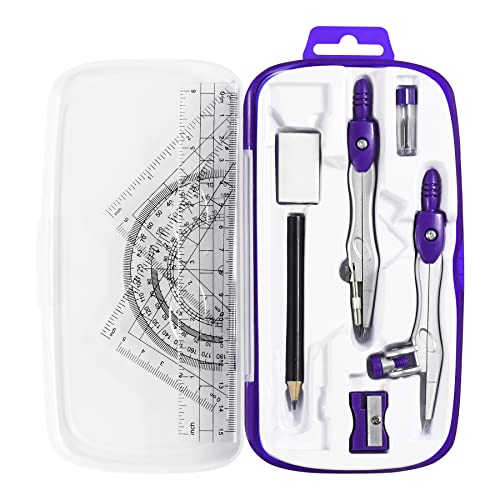 Unjoo Math Geometry Set 10 Pcs, Compass and Protractor for Students(Purple - color: Purple1