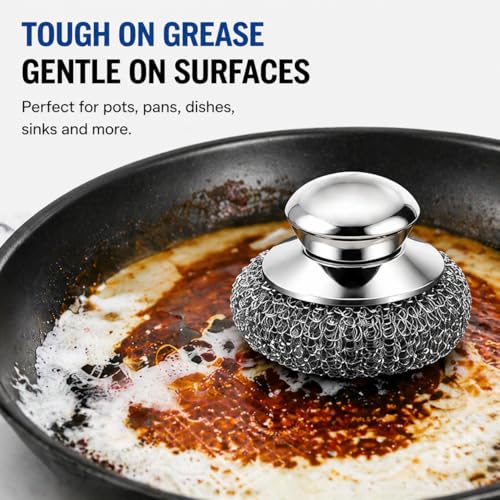 Steel Wool Scrubber, 10-Pack Stainless Steel Scrubber Pads with Handle - The Ultimate Scouring Solution for Rust, Stubborn Messes on Cookware, Grill, Oven & Kitchen Sinks - size: 2 Handle+8 Pads