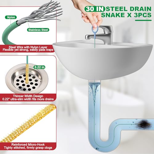 EastLink Drain Snake Tool Set 18Pcs, Drain Clog Remover & Cleaner Brush Kit