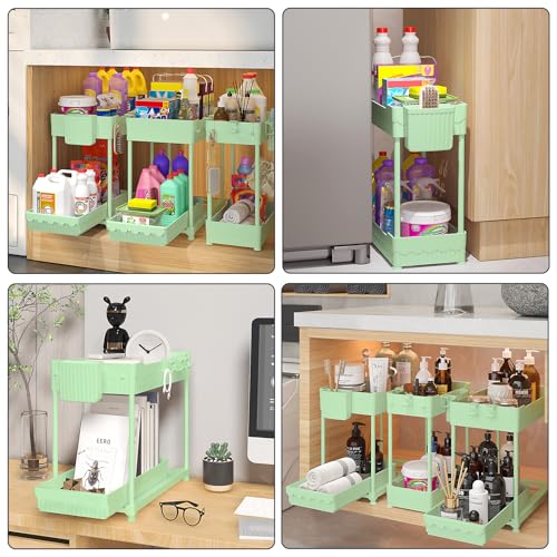 Sevenblue 3-Pack 2-Tier Under Sink Organizers with Sliding Drawers - color: Green, size: 14.8 Inch