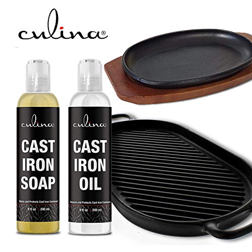 Cast-Iron Cleaning Kit, A Cleanser and Cleaner 8 oz Bundled with Cast-Iron Conditioner Oil 8 oz by Culina Kosher Certified