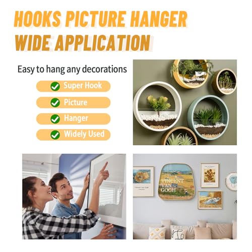 FURHUA 20pcs Aeneous Super Hook Picture Hangers and Office Pack, Drywall Hooks for Hanging Pictures, Wall Hooks, Picture Hangers, Picture Hanging Kit，Hang Art, Clock, Shelves, Mirrors - style: Aeneous