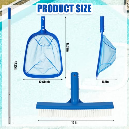 Potchen 3 Pcs Pool Cleaning Kit with Hand Skimmer Net, 10" Brush - style: 10" Brush