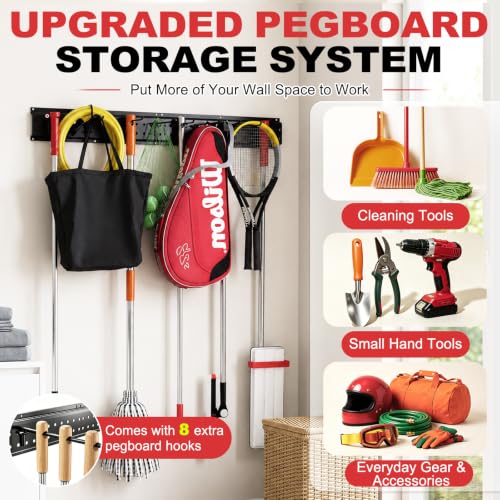 Garage Tool Organizer Wall Mount 66 inches with 13 Adjustable Heavy-Duty Hooks, Garage Organization, Garden Tool Storage Rack, Yard, and Shed, Holds Up to 520 lbs - size: 66" | 4 Panels + 13 Hooks
