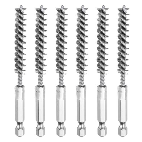 HARFINGTON 6Pcs Stainless Steel Bore Brush 8mm Dia 4" Long Cleaning Twisted Wire Brush with Handle 1/4" Hex Shank for Tubes, Ports, Bearings - size: 8mm