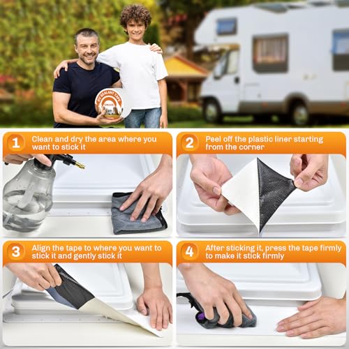 WELLUCK RV Roof Tape Sealant Roofing Tape, 4 Inch X 50 Foot Natural White RV Tape for Roof Repair Camper Trailer Boat Sealing Leak Repair, UV & Waterproof - style: 4inch x 50ft