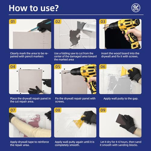 Drywall Repair Kit,Drywall Repair Panel 12” x12“,Drywall Patch Kit Large Hole,Sheetrock Repair Kit,Wall Surface Large Hole Fill Quick and Easy Solution - style: 12" Professional Kit