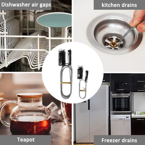 2pcs Flexible Long Drain Brush Set, Hose Pipe Stainless Steel Nylon Bristles Brushes with Dual Heads Tube Cleaner Brush for Kitchen, Sink, Drain Pipe, and Pipe Cleaning Tool - color: Black