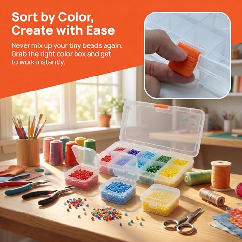 10 Grids Bead Organizer with Adjustable Dividers, 1.10"x1.29" Each Grid, Plus 3 Mini Storage Box for Jewelry, Fishing Hooks, Art Craft, Office Supplies - color: Clear-S