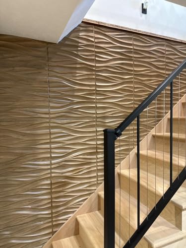 STICKGOO Wave 3D Wall Panels, Natural Oak, 19.7''x19.7'' - color: Wood