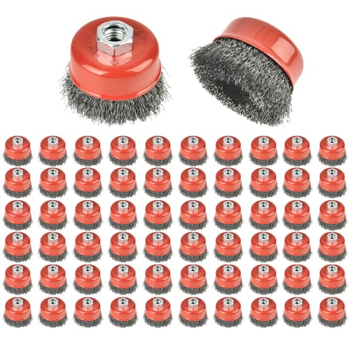 AAIN 60pcs Wire Wheel Brush Set, 3Inch Crimped Cup Brush for Angle Grinder - size: 60 pack, style: 3 Inch Crimped Wire Brush