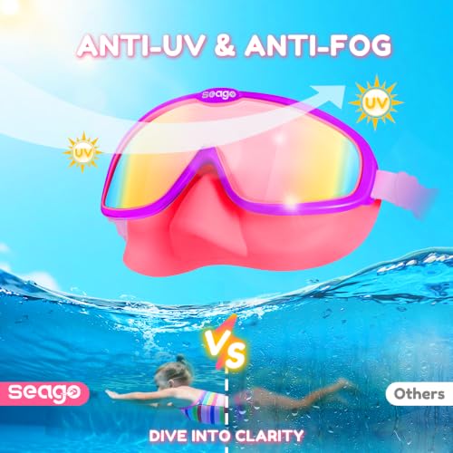 Seago Kids Swim Goggles with Nose Cover 2 Pack for 3-14 Anti-Fog Clear View - color: Black & Pink