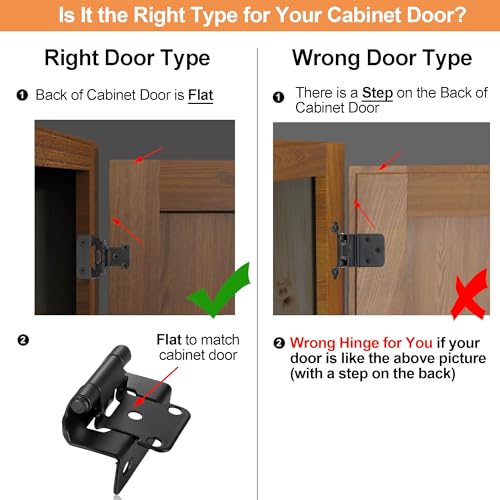 Matte Black Kitchen Cabinet Hinges, 1/2” Overlay, 4 Pack - color: Matte Black