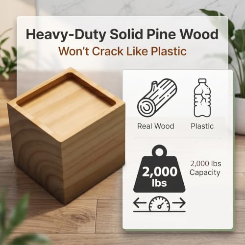 Lufia 4 Inch Solid Pine Wood Furniture Risers Set of 4, 2000 LBS Heavy Duty Silicone Non Slip Lift Blocks for Bed Sofa Desk Cabinet - color: Natural Wood - 4-pack, size: 4 Inch