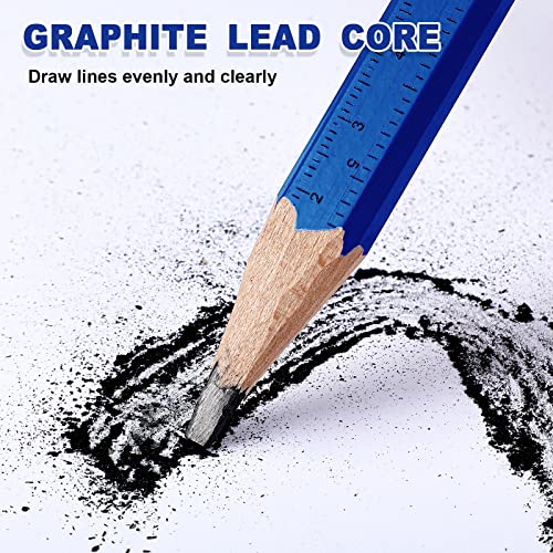 Honoson 200 Pcs Flat Construction Pencils with Printed Ruler Wood Graphite 2 Pcs Carpenter Pencil Sharpener for Woodworking Marking Tool(Blue) - color: Blue