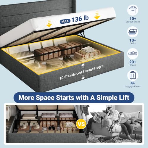 Allewie King Size Lift Up Hydraulic Storage Bed Frame Dark Grey - color: Dark Grey, size: King, style: Modern